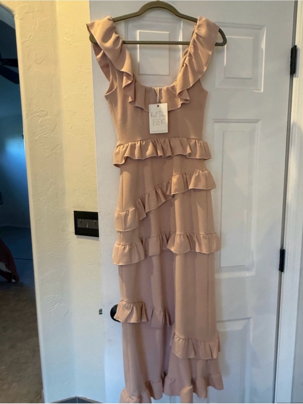 NWT! Show Me Your MuMu Greta in Blush Ruffle-Trim Midi Dress - Picture 2 of 5